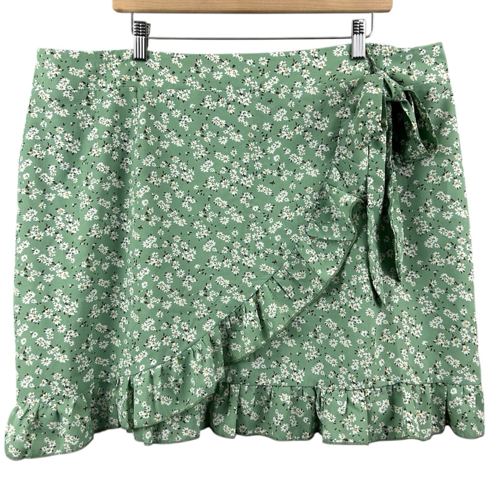 SHEIN Curve Green Floral Ruffle Faux Wrap Skirt Plus Size 3X